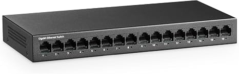 MokerLink 16 Port Gigabit Ethernet Switch, Fanless Metal Unmanaged Plug and Play Network Switch
