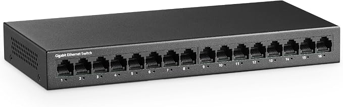 MokerLink 16 Port Gigabit Ethernet Switch, Fanless Metal Unmanaged Plug and Play Network Switch