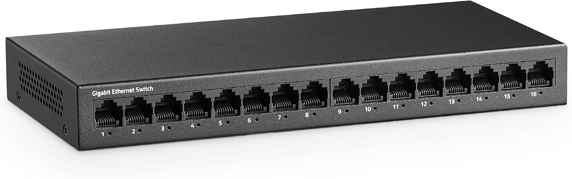 MokerLink 16 Port Gigabit Ethernet Switch, Fanless Metal Unmanaged Plug and Play Network Switch