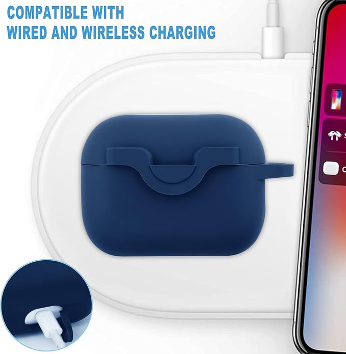 Secure Lock Case for Airpods Pro 2 Case with Cute Bling Keychain, Silicone Protective Case Cover for Airpods Pro 2nd Generation Case Women Girls - Midnight Blue