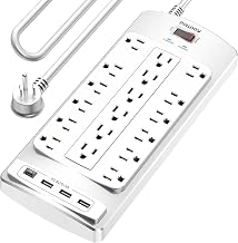 18 Outlets Surge Protector Power Strip - 10 Feet Flat Plug Heavy Duty Extension Cord with 18 Widely Outlets and 4 USB Ports, 2100 Joules, White, ETL Listed - Image 1