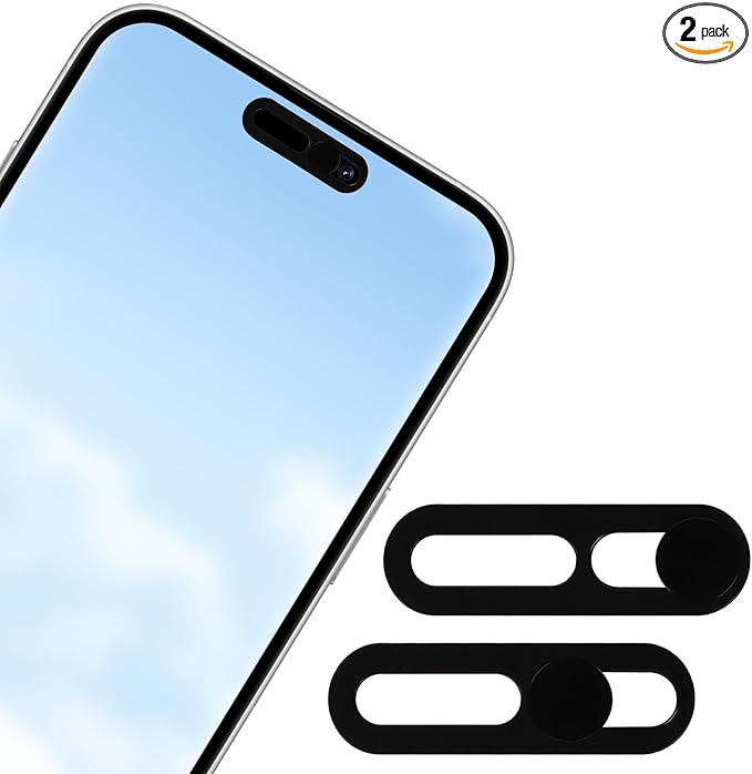 2pcs Front Camera Cover Slide, Ultra Thin Webcam Cover Front Phone Camera Protection to Protect Privacy and Security Compatible with iPhone 15 16 17 Air 14 17 Pro Max (Black)