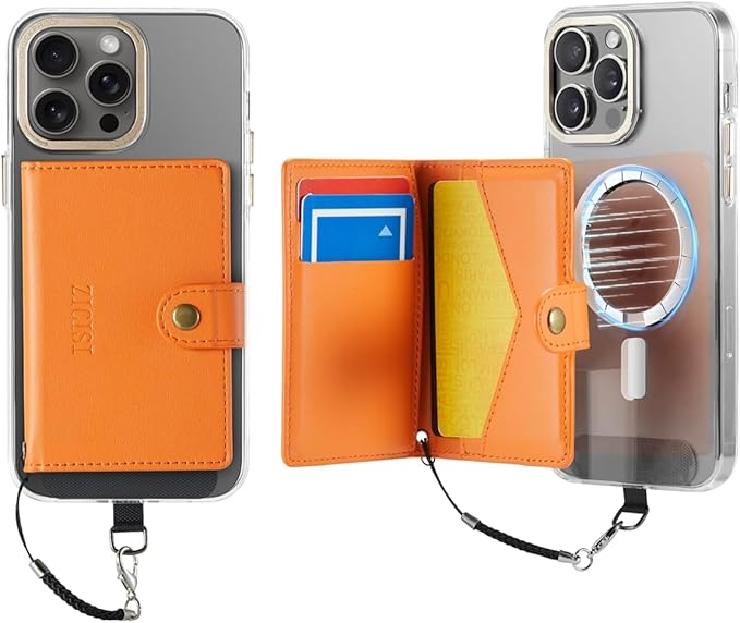 for Apple Magsafe Wallet,PU Leather Magnetic Wallet for iPhone 16/15/14/13/12 pro Max/Mini/plus,5 Card Holders with RFID Blocking (Orange)