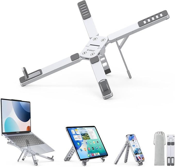 ORICO Portable Laptop Stand for Travel & Desk, Foldable 3-in-1 PN1, Silver