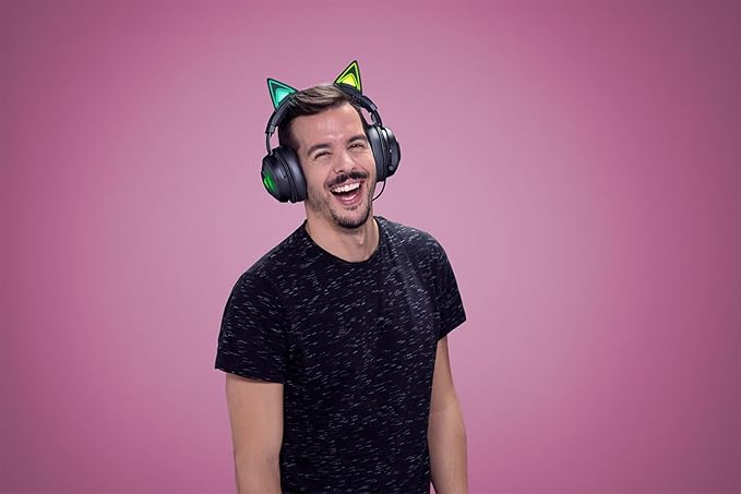 Razer Kraken Kitty V2 USB Wired RGB Headset: Chroma Kitty Ears - Stream Reactive Lighting - HyperClear Cardioid Mic - Triforce 40 mm Drivers - 7.1 Surround Sound - Classic Black (Renewed)