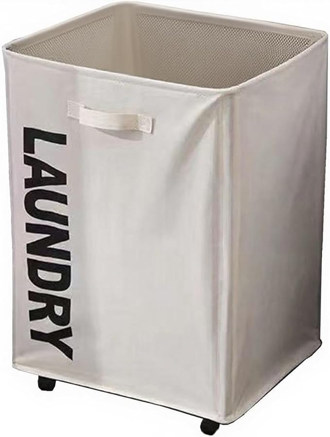 Large Laundry Baskets with Wheels, Collapsible Rolling Double Laundry Hamper, Slim Clothes Hampers for Laundry with Handles for Bedroom, Laundry Room, Closet, Bathroom, College, 85L Beige