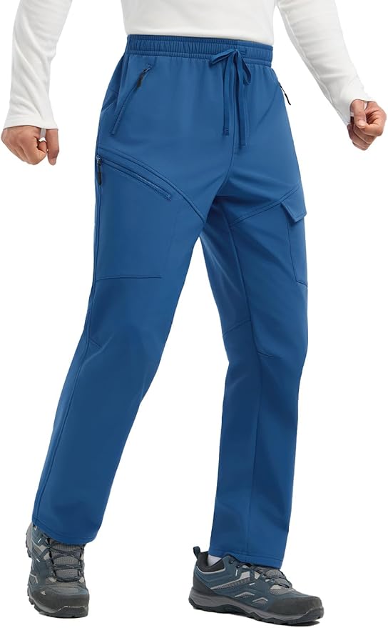 baleaf Men's Fleece Lined Hiking Cargo Pants Softshell Water Resistant Snow Thermal Pants Winter Insulate with Zipper Pocket