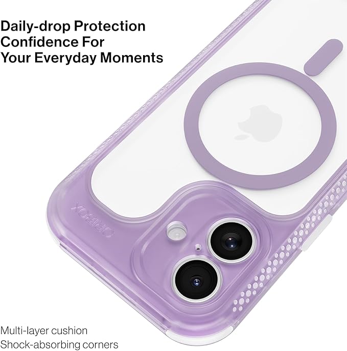 ORIbox Seralyn Series for iPhone 16 Case - MagSafe Compatible, Triple-Layer Shockproof Protection, Crystal-Clear Back with Elegant Matte Frame(6.1", Lilac Dream)
