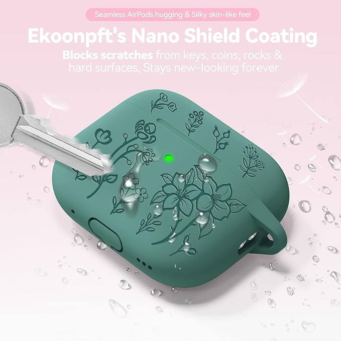 for Airpods Pro 3 Case, Flower Engraved Case Cover Compatible with AirPods Pro 3rd Generation 2025, Soft Silicone Cases with Cute Keychain & Cleaner for Women Girly, Shockproof