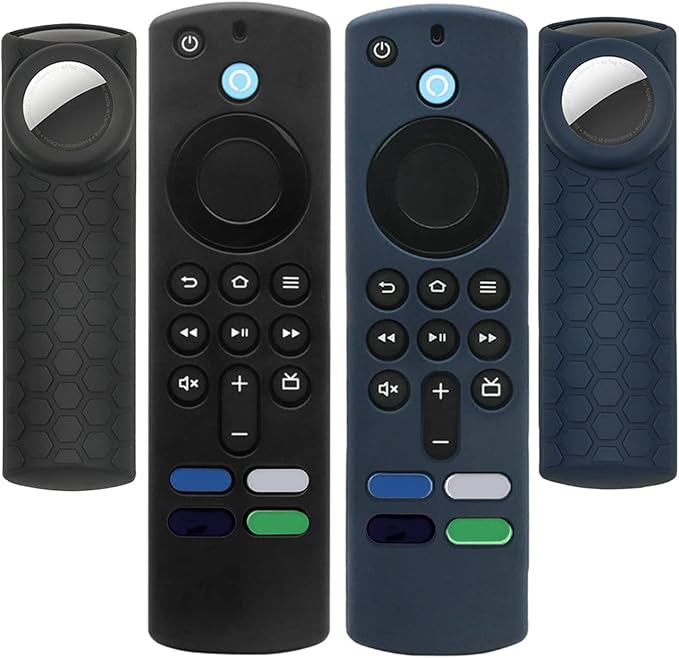 [2 Pack] Compatible for TV Stick 4k Max Airtags Case Cover,2 in 1 Silicone Protective Skin for TV Stick 3rd Gen 2021 with Hole for Airtags,for Tile Sticker,Black and Navy Blue
