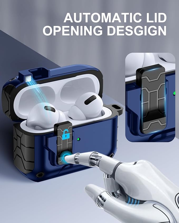 Lerobo for AirPods Pro 2 Case with Cleaner Kit & Phone Stand,Hard Protective Cover Compatible with Magsafe for AirPods Pro 2nd/1st (USB-C/Lightning Cable), Magnetic Lock,Drop Protection, Navy Blue