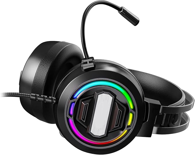USB Gaming Headset, Wired Gaming Headphones, Headsets with Mic, 7.1 Surround Sound, Clear Noise Canceling Mic, Cool Led Light, Enhanced Comfort, with Versatility for Pc