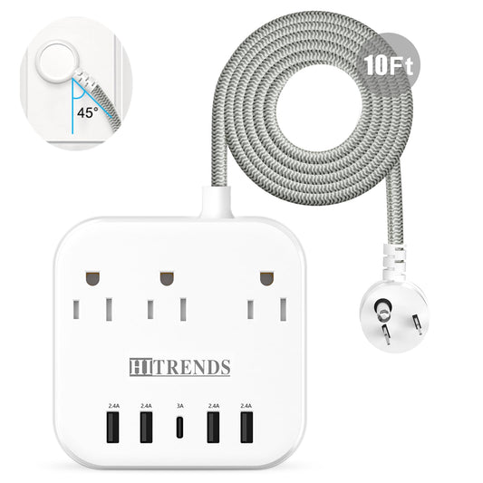 Power Strip, 2 Pack Surge Protector with 6 Outlets & 4 USB Charging Ports, Angled Flat Plug, Spaced Outlets & ETL Listed Power Outlet for Home Office - White