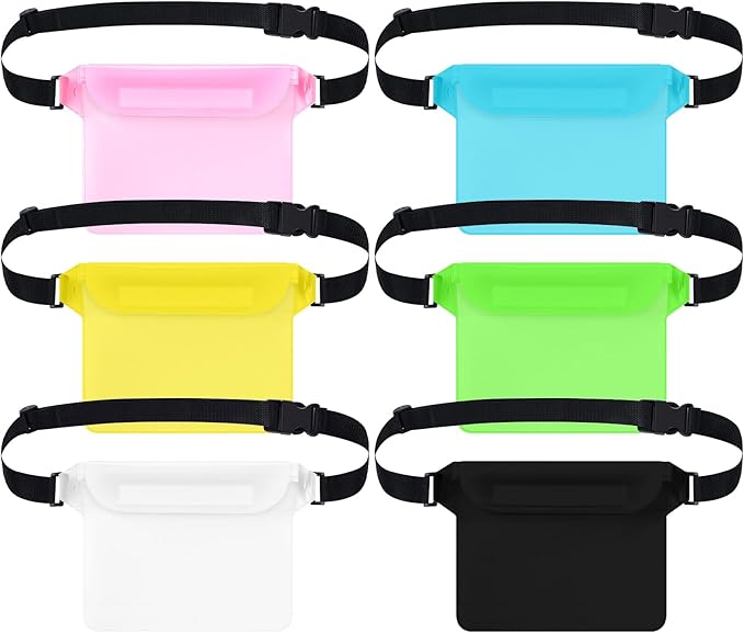 Tallew 6 Pcs Waterproof Pouch with Waist Strap Waterproof Fanny Pack Dry Bag for Phone Wallet Reusable Lightweight Belt Pouch for Beach Swimming Kayaking Boating Travel Water Activity(Multicolor)
