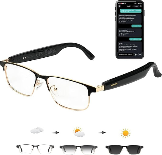 Ai Translation Smart Glasses with Chat GPT & Deepspeek Bluetooth Glasses for Men Women with 164+ Language & Accents, Translation Glasses Color-Change Lens, Open Ear Lighweight Eyeware