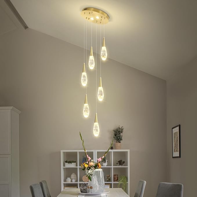 Modern Crystal Chandelier 6-Lights Pendant Chandeliers for Staircase Chrome Kitchen Pendant Light Fixture Hanging Lighting for Dining Room Living Room Bedroom Entryway