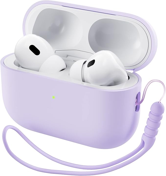 ORNARTO Compatible with AirPods Pro 2 Case 2022, Full Protective Hybrid Silicone for AirPods Pro 2nd Generation Case, Front LED Visible Skin Cover-Pastel Lilac