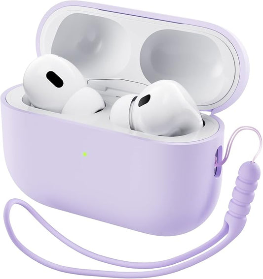 ORNARTO Compatible with AirPods Pro 2 Case 2022, Full Protective Hybrid Silicone for AirPods Pro 2nd Generation Case, Front LED Visible Skin Cover-Pastel Lilac