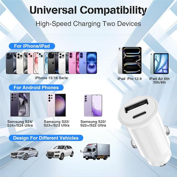 USB C Car Charger for iPhone 17 16 15 Pro Max,40W Dual Port USB-C & USB-A Car Fast Charging Adapter,2X6.6FT C to C Cable & A to C Carplay Cable for iPhone 17 16 15 Series/iPhone Air,iPad,Samsung-Black
