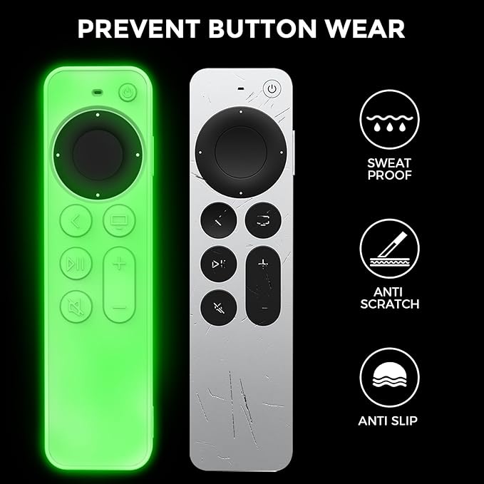 AhaStyle Protective Case for 2021 Apple TV Siri Remote 4k, Anti-Slip Silicone Cover Skin Compatible with Apple TV Remote/Siri Remote [2nd Generation](Glow Green)
