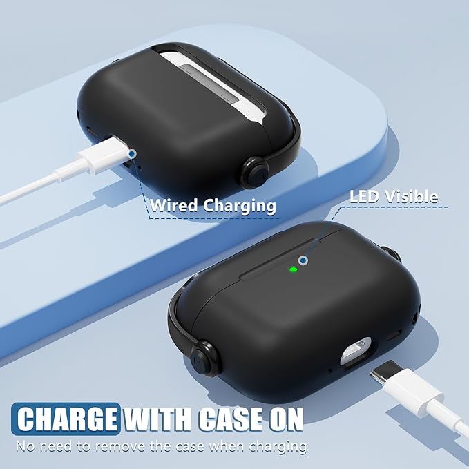 for Airpods Pro 3 Case,Safety Lock Cases for Apple Airpod Pro 3 (2025) with Cleaner Kit, Drop Protection Air pods Pro3 Case Cover for Men for Women with Keychain,Black