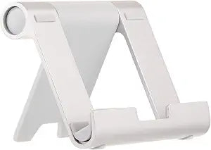 Amazon Basics Multi-Angle Portable Foldable Stand for Tablets, E-Readers and Phones, Non-Slip Desktop Holder for iPads, iPhones, Kindles, Hands-Free Viewing - Silver