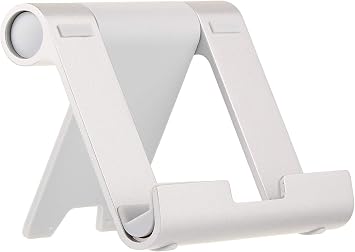 Amazon Basics Multi-Angle Portable Foldable Stand for Tablets, E-Readers and Phones, Non-Slip Desktop Holder for iPads, iPhones, Kindles, Hands-Free Viewing - Silver