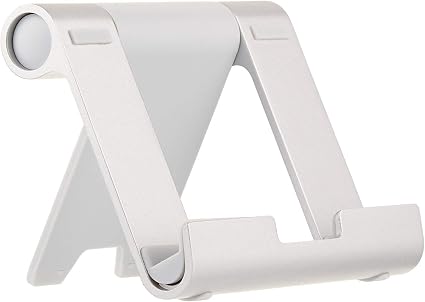 Amazon Basics Multi-Angle Portable Foldable Stand for Tablets, E-Readers and Phones, Non-Slip Desktop Holder for iPads, iPhones, Kindles, Hands-Free Viewing - Silver
