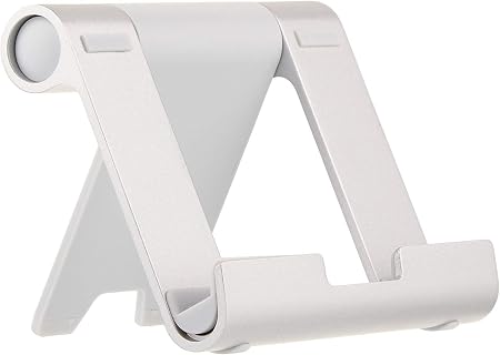 Amazon Basics Multi-Angle Portable Foldable Stand for Tablets, E-Readers and Phones, Non-Slip Desktop Holder for iPads, iPhones, Kindles, Hands-Free Viewing - Silver