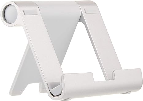 Amazon Basics Multi-Angle Portable Foldable Stand for Tablets, E-Readers and Phones, Non-Slip Desktop Holder for iPads, iPhones, Kindles, Hands-Free Viewing - Silver