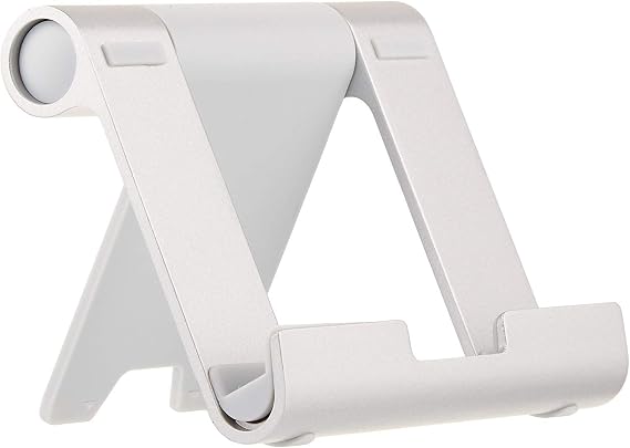 Amazon Basics Multi-Angle Portable Foldable Stand for Tablets, E-Readers and Phones, Non-Slip Desktop Holder for iPads, iPhones, Kindles, Hands-Free Viewing - Silver