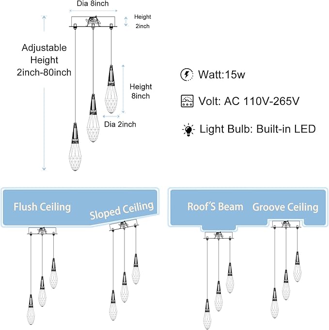 3-Lights Crystal Pendant Light Kitchen Islan Gold Hanging Chandelier Teardrop Crystal Pendant Light Fixture for Dining Room, Living Room,Kitchen lsland, Foyer