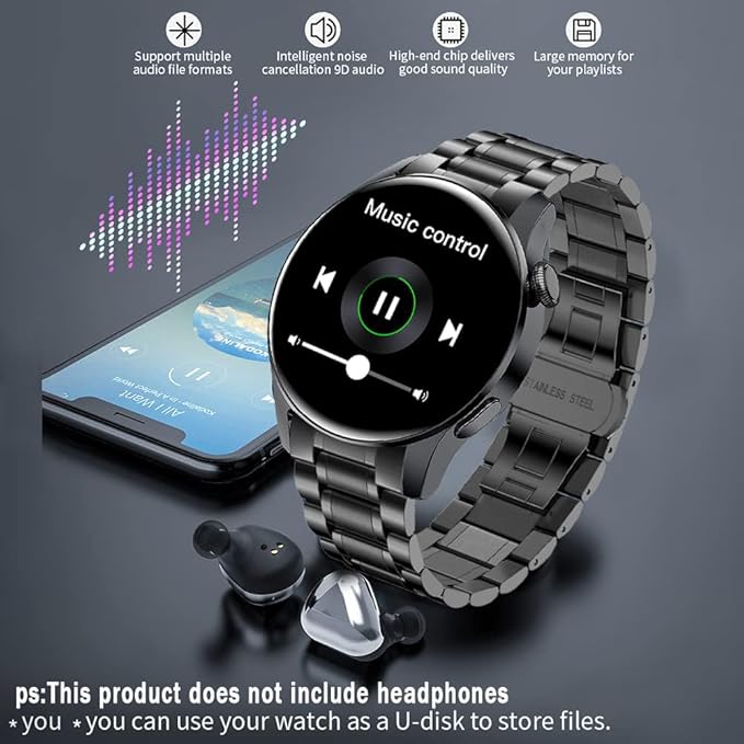 FILIEKEU Bluetooth Calls Smart Watch Men Women Heart Rate Sleep Monitor Steps IP67 Waterproof Sport Fitness Tracker 1.3''Touch Screen Fasion Black Stainless Steel Smart Watches for Android iOS