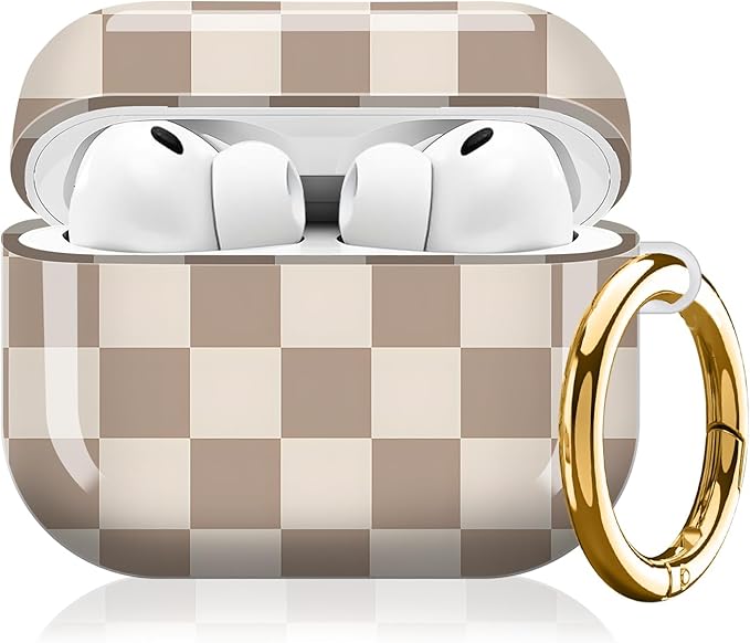 Compatible with AirPod Pro 3 (2025),Cute Case Cover for Women & Men, Full Protection Shockproof Hard Case with Keychain, Wireless Charging Case Accessories(Brown Coffee Checkered)