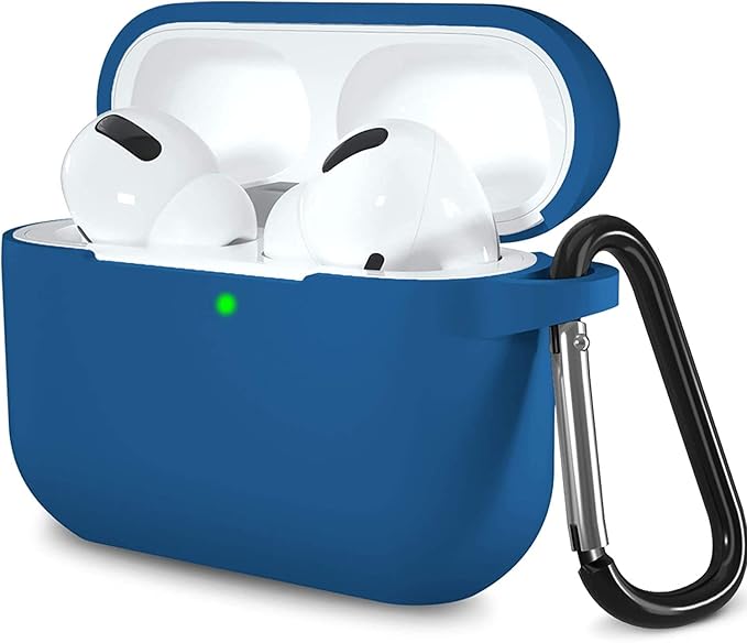 Lerobo Compatible with AirPods Pro Case 2019,Shock-Proof Silicone Skin Full Protective Cover for Airpods Pro 2,Supports Wireless Charging with Durable Carabiner Front LED Visible,Blue