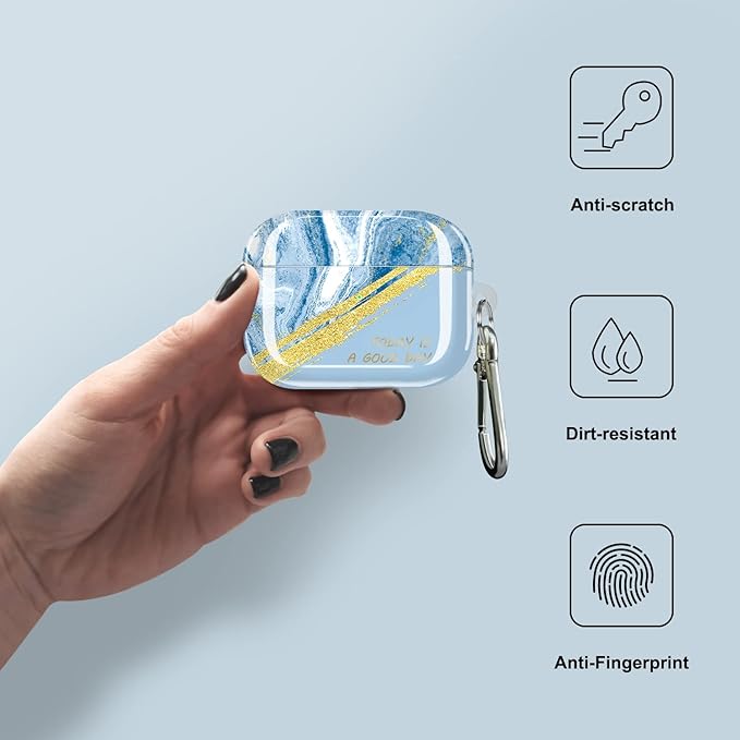 JIAXIUFEN Compatible with AirPods Pro 1st Case Cover Gold Sparkle Glitter Marble Design Cute Full Protective Silicone TPU Skin Accessories for Women Girl Day Blue
