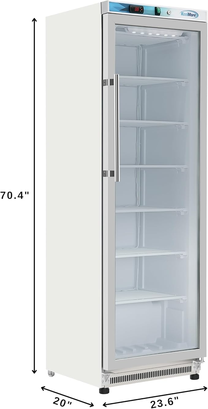 KoolMore KM-FMD12WGD 12 Cu. ft. Commercial Freezer with Glass Door in White-Manual Defrost