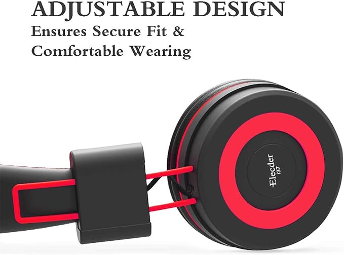 ELECDER i37 Kids Headphones for School Children Girls Boys Teens Foldable Adjustable On Ear Headphones with 3.5mm Jack for Smartphones Chromebook Laptop Computer PC Tablets Travel Black/Red