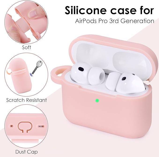 Filoto for AirPods Pro 3 Case (2025), Soft Silicone Protective Case Cover Compatible with Apple AirPods Pro 3rd Generation with Beaded Bracelet Keychain Accessories for Women Pink