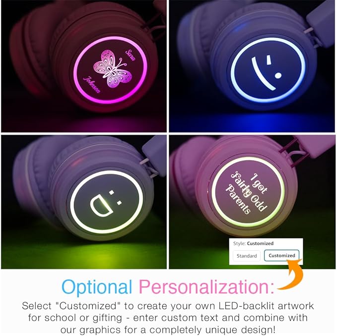 MEE Audio KidJamz KJ55BT Bluetooth Wireless Safe Listening Headphones for Children w/LED Lights, 85dB Volume Limiter, Microphone, & 40h Battery; Kids Headset for School/iPhone/iPad/Tablet (Lavender)