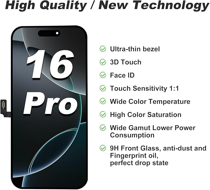 DIGI4U LCD for iPhone 16 Pro Screen Replacement, 6.3''[3D Touch][Small Notch] Screen for iPhone 16 Pro Display Digitizer Assembly, with Repair Tools for iPhone 16 Pro LCD