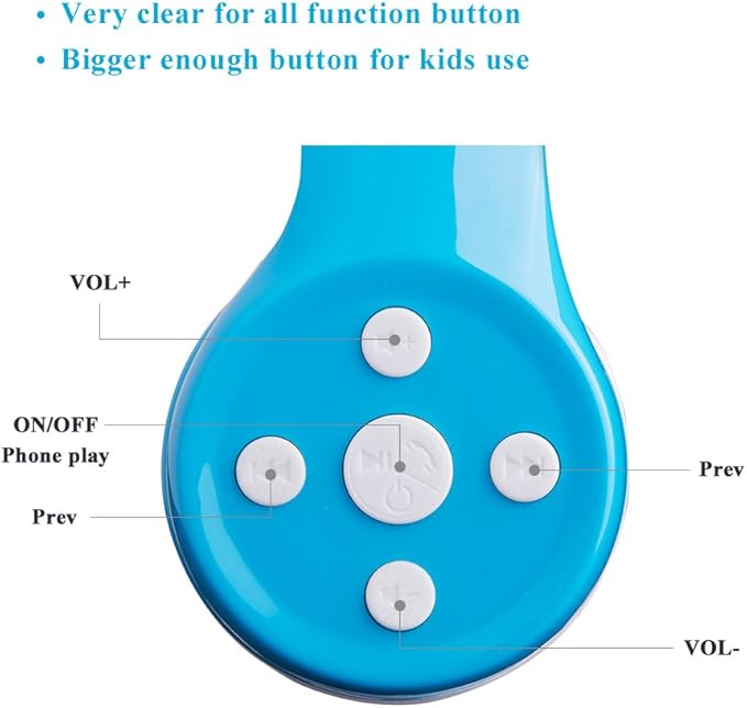 Kids Wireless Headphones, 5 Button Easy Use Bluetooth Toddler Headphones 93db Volume Limited Foldable with Built-in Mic for Cell Phones TV Tablet School Network Boys Girls (Light Blue)