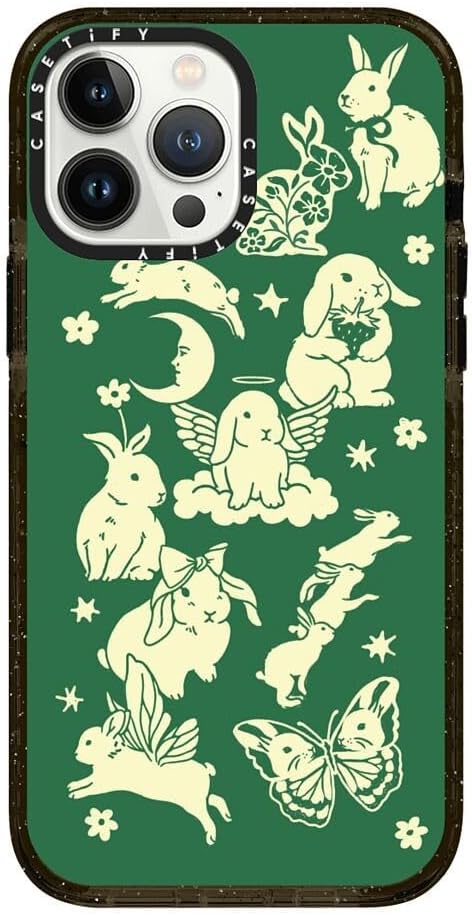 CASETiFY Impact Case for iPhone 13 Pro Max [Slim / 8.2 ft. 4X Military Grade Drop Protection/Wireless Charging Compatible] - Spring Bunnies - Clear Black
