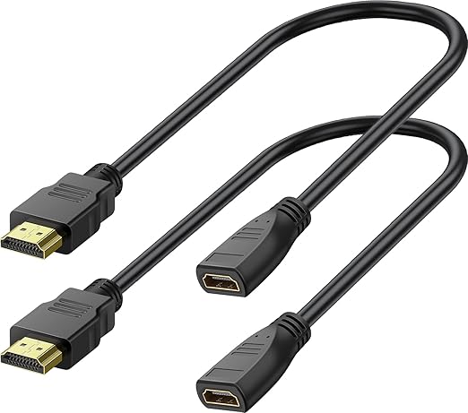 HDMI Extender Cable - 1.5 Feet, 2 Pack HDMI Adapter Cable for HDTV, Monitor, PC, Laptop, Projector