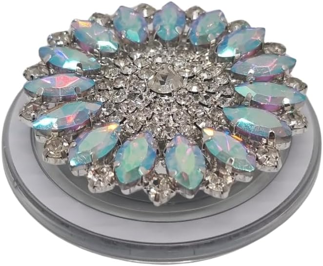 Magnetic Phone Grip Stand, Compatible with MagSafe, Adhesive Metal Ring Included for Non-MagSafe Cases, Expanding Holder and Kickstand, Pearl and Crystal Design (Iridescent Aurora Sunburst)