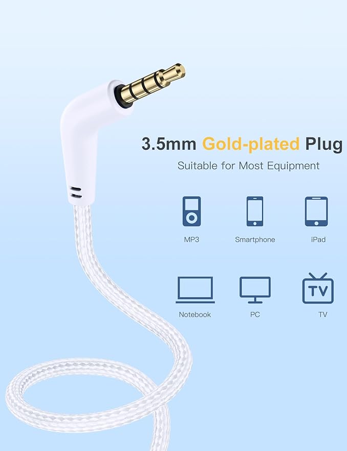 Kids Headphones with MIC, Over-Ear Headphones for Kids with Cord, HD Sound, Safe Volume Limit, Sharing Function, Kid Headset for Boys Girls, Toddler Headphone for School, Tablet, White Orange