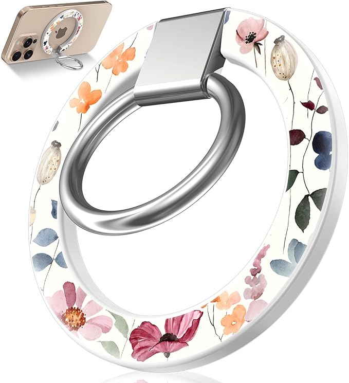 Toycamp Phone Grip Ring Holder Compatible with MagSafe - Magnetic Phone Grip Stand Women Cute Painting Removable Rotatable Magnet Accessories for iPhone 17 Pro Max/16/15/14/13/12 Series, Water Floral