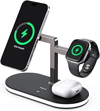VBA 4 in 1 Wireless Charging Station for Apple MagSafe Charger,Fast Charging Magnetic Wireless Charger Stand with Night Light for iPhone 17 Air 16 15 14 13 12 Series,Apple Watch,AirPods Pro (Black) - Image 1