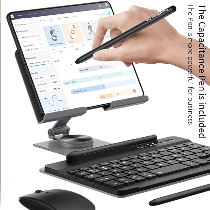 for Samsung Galaxy Z Fold 7/6/5/4/3 Adjustable Stand for Desk, Fully Foldable & Portable Keyboard Stand, Office Mobile Phone Stand Holder with Capacitor Pen and Bluetooth Mouse & Keyboard Set