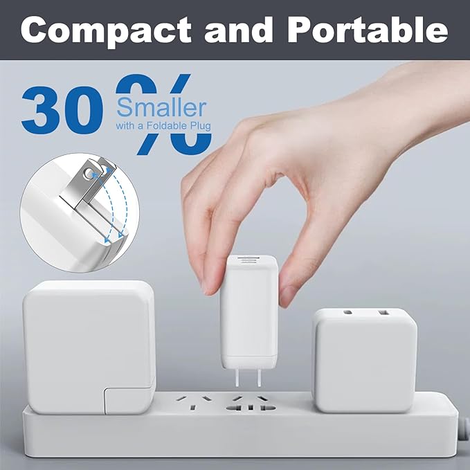BELAROI 65W USB C Wall Charger Block, PD 3.1,3-Port GaN Fast Charger, 65W Foldable High Power Fast Charging Brick, for iPhone,iPad and MacBook Pro/Air,Samsung Galaxy (White)